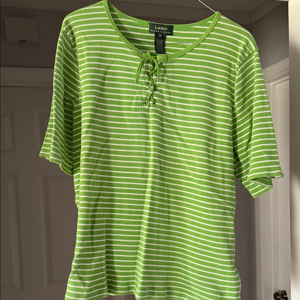 Lauren Ralph Lauren Lime Striped Short Sleeve Top